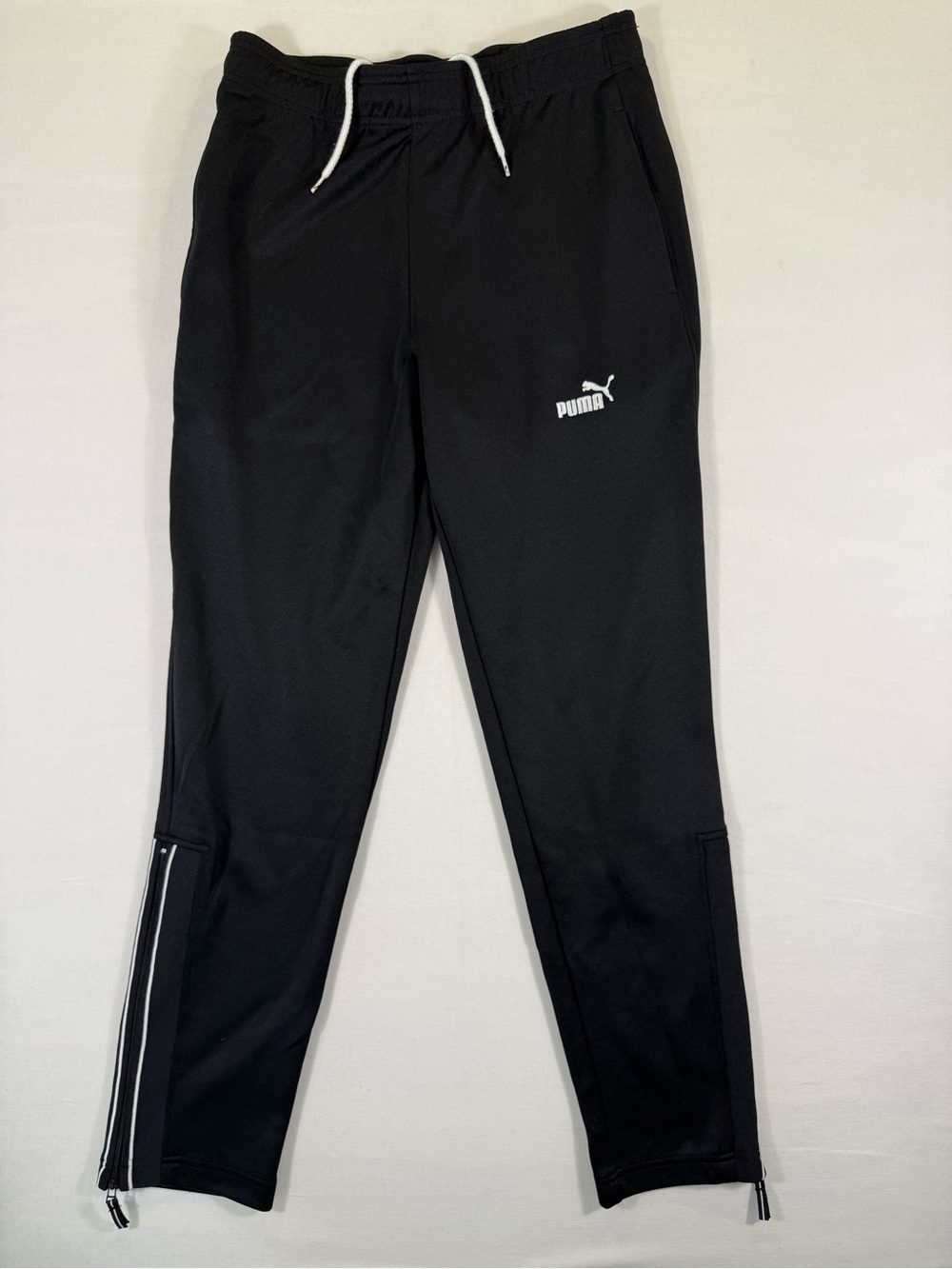 Puma Men’s Classic Black Joggers with White Logo & Zip Ankles
